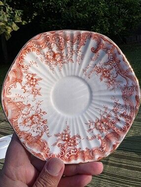Antique Rigby & Stevenson (England) "Trent" Red Transferware Saucers | 5.5 Inch